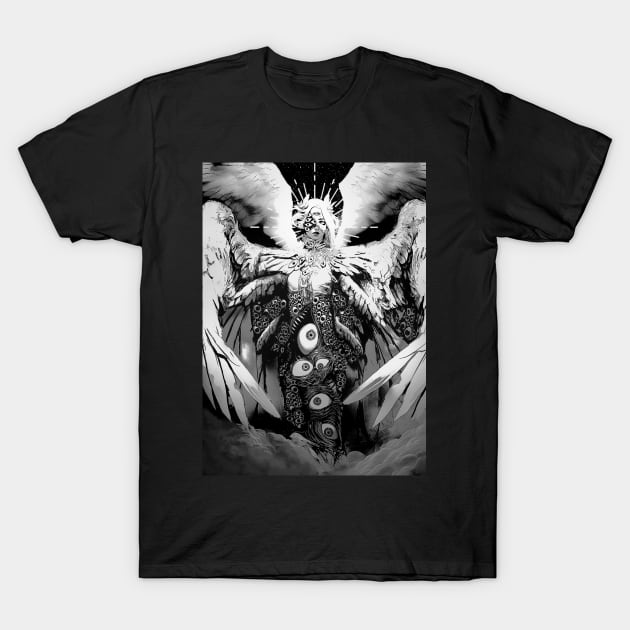 Creepy manga biblical angel Scary Eyes Horror Halloween T-Shirt by GothicDesigns